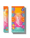 The front views of a 0.29oz stick and a 10-pack of Alani’s sugar-free Orange Kiss Energy Drink Mix, naturally and artificially flavored and made with 200mg of caffeine.