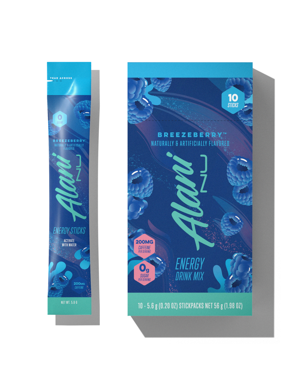 A 10pk of Alani Nu Energy Sticks in Breezeberry flavor.