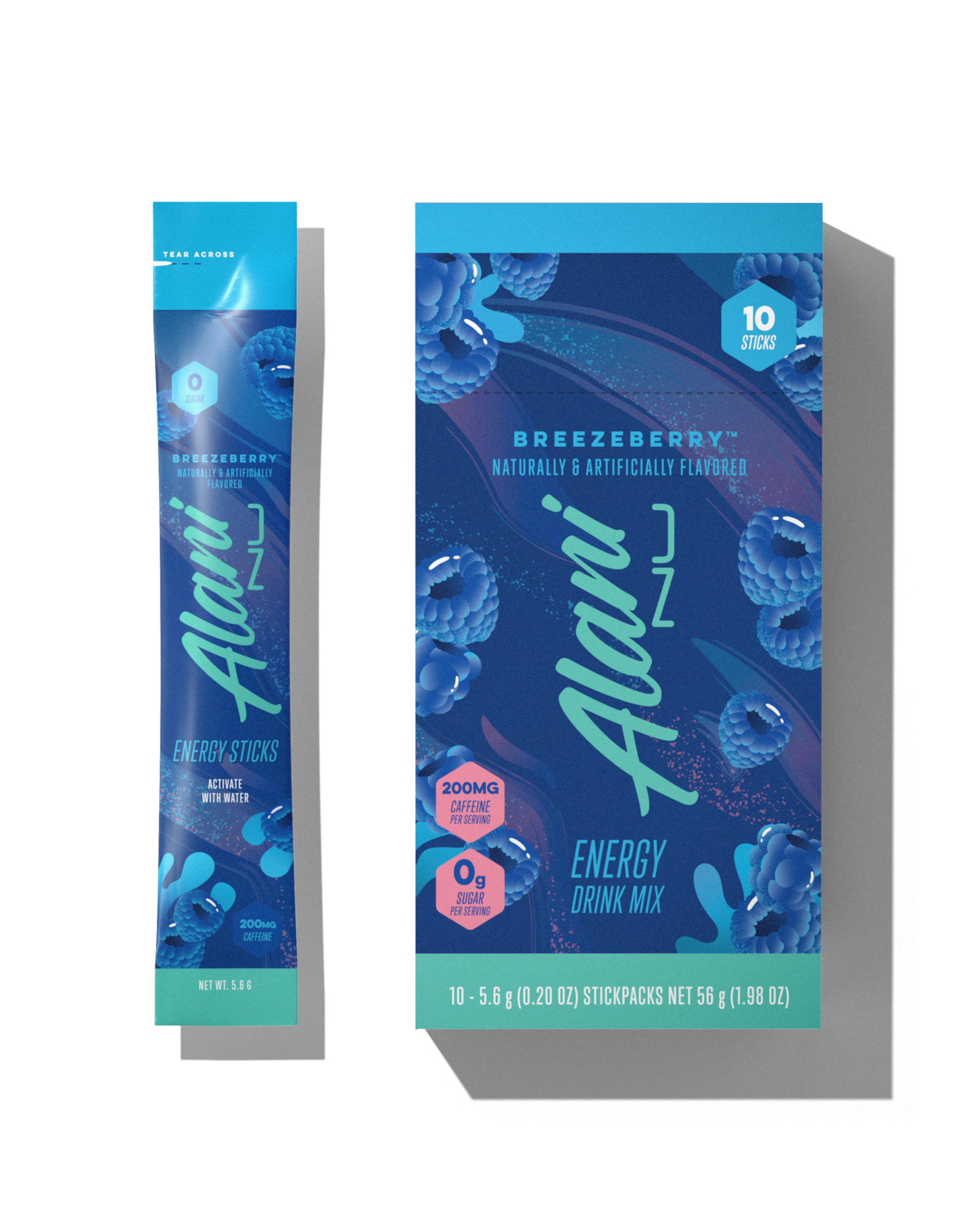 A 10pk of Alani Nu Energy Sticks in Breezeberry flavor.